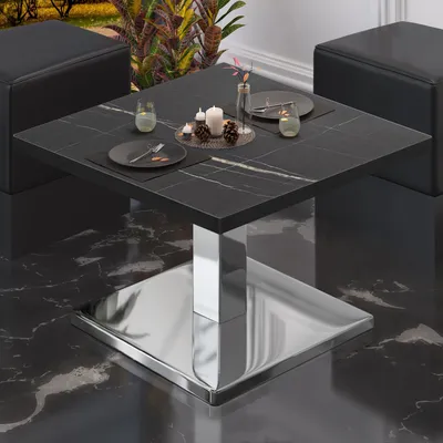Produktbild von BM | Bistro Loungetisch | B:T:H 60 x 60 x 41 cm | Schwarz Marmor / Edelstahl | Bistro Tisch Loungetisch