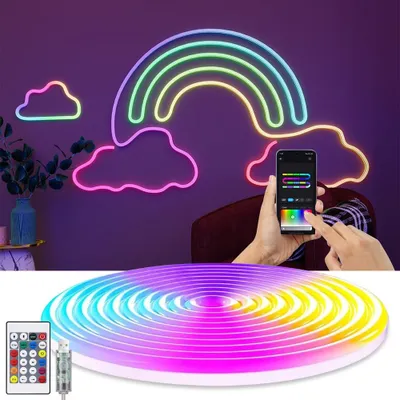Produktbild von 5m Neon Lichtband RGBIC LED Streifen USB Musik Sync App Steuerung mit Fernbedienung für Partybeleuchtung Wand Gaming Deko