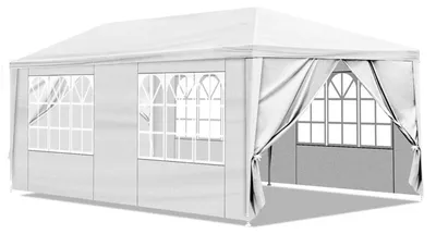 Immagine prodotto di Gazebo da esterno impermeabile 3x3 metri, con 4 pareti, colore bianco. Ideale per feste, giardini, campeggio e uso all'aperto