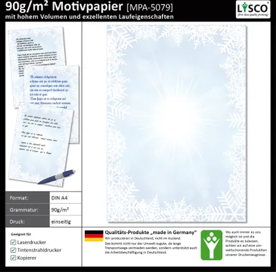 Produktbild von Motivpapier Briefpapier (Winter-5079, DIN A4 25 Blatt) Eiskristalle Schnee Sterne Sonne blau weiß