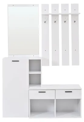 Obrázok produktu pre Skriňa do predsiene – kombinácia so stojanom na oblečenie – 120 x 35 x 175,5 cm – skriňa na topánky – celotělové zrkadlo – 2 zásuvky – vešiaky na oblečenie – biela farba