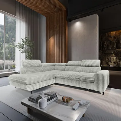 Produktbild von Masseno Ecksofa VELISS mit Schlaffunktion L-Form, Sofa mit Bettkasten, Wohnzimmersofa, Couch, Soffa, Bettsofa, Couchgarnitur- Hellgrau, TILIA 83
