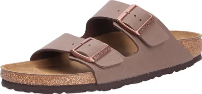Produktbild von Birkenstock Arizona Damen , Herren Pantolette Birko-Flor Nubuk, Farbe:Mocca, Größe:43, Weite:Schmal
