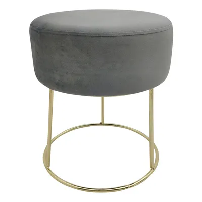 Produktbild von Echtwerk runder Sitzhocker Marilyn, Polsterhocker aus Samtstoff, Schminkhocker mit Metallbeinen in gold, Hocker geeignet für Schlaf- und Wohnzimmer, Fußhocker bis 150 kg belastbar, grau