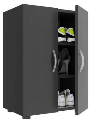 Immagine prodotto di Armadio scarpa in legno | Dimensioni: H. 74 x W. 49 x D. 30 cm | Armadio multiuso | 3 scomparti | 2 porte girevoli - Ulas
