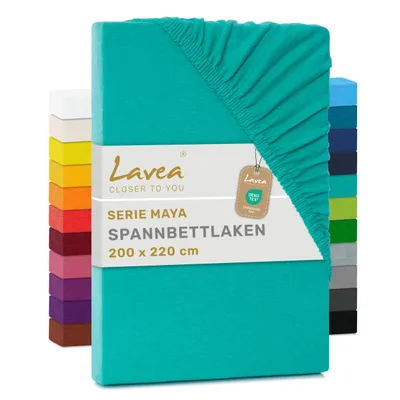 Zdjęcie produktu dla Lavea® Pościel satynowa na materac, 200x220 cm, wzór Maya, 100% bawełna, przeznaczona do łóżek z materacem sprężynowym, łóżek wodnych, oddychająca, pasuje do materacy o grubości do 35 cm - kolor turkusowy