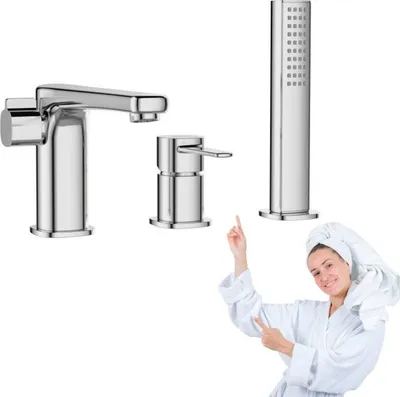 Produktbild von Invena | Glamour Badewannenarmatur - 3-loch - Einhebel - Chrom - Moderne Badarmatur