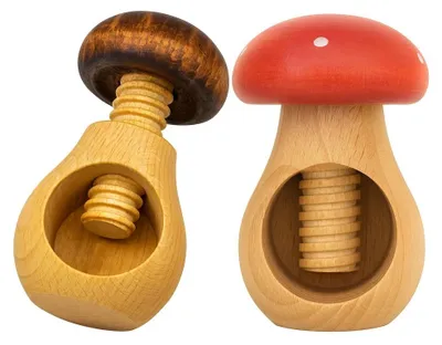Produktbild von NEUSTANLO Nussknacker Set 2-teilig | Pilz & Fliegenpilz Design | massives Buchenholz handgefertigt | Schraubgewinde mit dickem Gewinde | klassischer Charme | ideal für Walnüsse & Haselnüsse