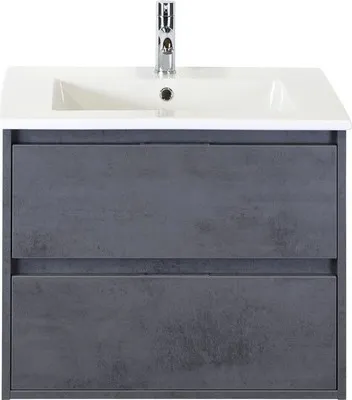 Produktbild von Badmöbel-Set Sanox Porto BxHxT 71 x 57 x 51 cm Frontfarbe beton anthrazit mit Waschtisch Keramik weiß