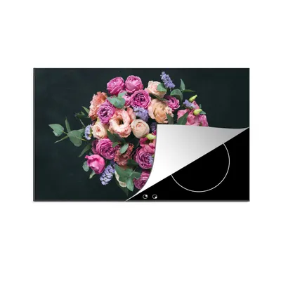 Produktbild von KitchenYeah© Herdabdeckplatte Blumen - Pastell - Rosa , 89x51cm, Küche Deko, Glaskeramikkochfeld Herdabdeckung, Abdeckplatte fùr Kochfeld