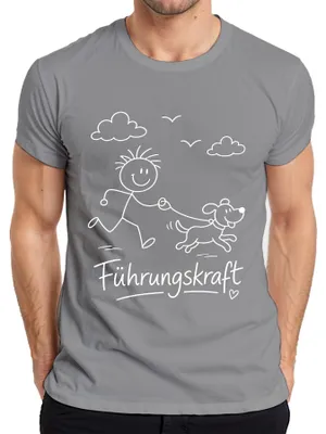 Produktbild von Führungskraft Hundeliebhaber Gassigeher Strichmännchen lustig Herren T-Shirt Hundeliebhaber, Grau, L
