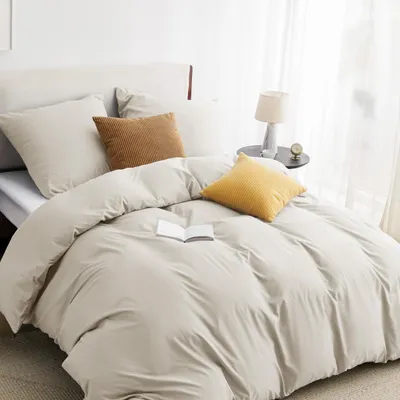 Productafbeelding van Bettenset 240x220 cm, beige - 1 dekbedovertrek + 2 kussenslopen