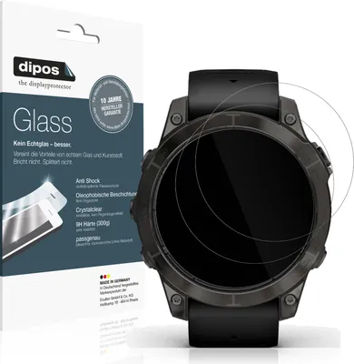 Produktbild von 2x Schutzfolie für Garmin Fenix 7 Pro 51mm - Anti-Shock 9H Folie dipos Glass Kunststoffglas