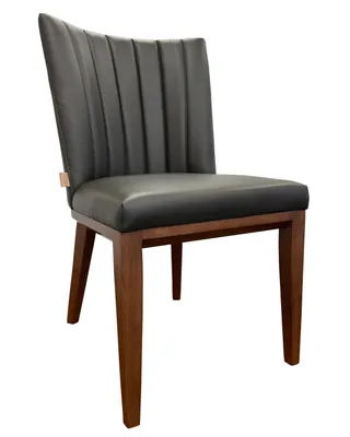 Produktbild von Design Echtleder Esszimmerstuhl, Sitzkomfort, robustes Hartholz, Nosag-Federn, 1,3mm echt Dick Leder, bis 150kg belastbar, Büro, Küche, Gastro Fenci Braun Nussbaum