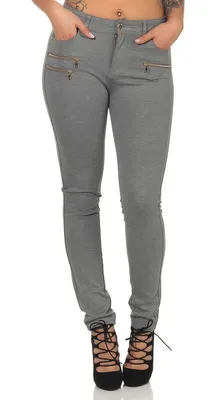 Produktbild von Treggings Jeggings Hüfthose Stretch Slimfit mit Taschen Hose; Grau-Meliert M