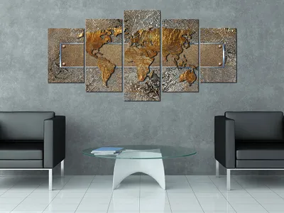 Produktbild von Akustikbild Weltkarte Abstrakt 200x100 cm Bilder Akustikschaum Hochleistungsschallabsorber Schallschutz Leinwand 5 tlg Wandbild Raumakustik Schalldämmung k-A-0081-b-o