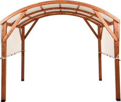Produktbild von BELIANI Pavillon Hellbraun u. Cremeweiß Tannenholz mit Verstellbarem Stoffdach Rechteckig 303x300 cm Feststehend Modern Rustikal Holzpavillon Garten