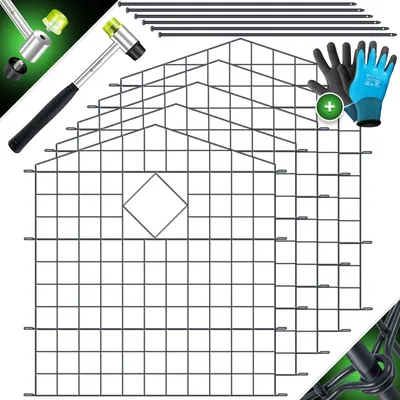 Produktbild von KESSER® Teichzaun Gartenzaun Steckzaun Komplettset Metall Zaunelemente Inkl. Hammer + Befestigungsstäben, Zaun zum stecken für Garten, Oberbogen Rund Gitterzaun Set Freigehege für Hunde