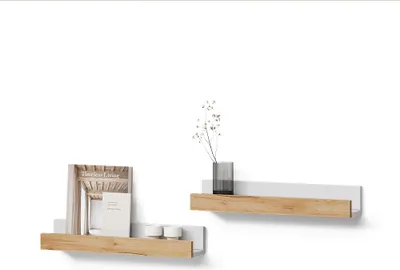 Produktbild von Wandregal Livinity Lorena Weiß/Goldkraft Eiche 60 x 10 cm 2er Set, Model 57390
