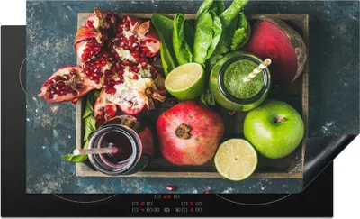 Produktbild von KitchenYeah© Herdabdeckplatte Obstkiste - Obst - Smoothie , 91x52cm, Küche Deko, Glaskeramikkochfeld Herdabdeckung, Abdeckplatte fùr Kochfeld