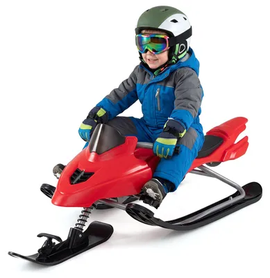 Produktbild von COSTWAY Lenkschlitten für Kinder, Lenkbob mit Bremse, Zugleine, Lenkgriff & Fußpedalen, Kinderschlitten,Kufenschlitten für Kinder 6-12 Jahren bis 40kg