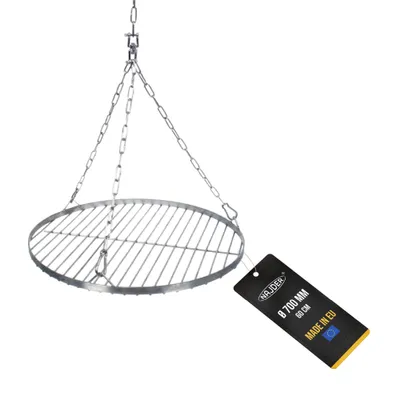 Produktbild von NAJDER Edelstahl Rund Grillrost Ø700 mm mit Aufhängekette Ø3 mm, Grillrost Rund für Schwenkgrill mit Kettensatz, Drehwirbel und Karabinerhaken, Hängegrill Rost mit Kette Satz