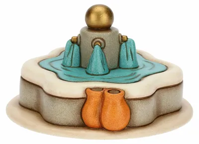Krippenbrunnen aus Keramik, handbemalt, 12 x 12 x 7 cm