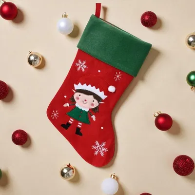 Produktbild von Weihnachtssocke mit Anhänger - Elf Rot - Festliche Weihnachtsdekoration