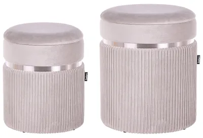 Produktbild von BELIANI Pouf Hellgrau 2er Set Samtstoff mit Stauraum rund glänzende Metallverzierung Flur Wohnzimmer Salon Schlafzimmer Deko Sitzhocker