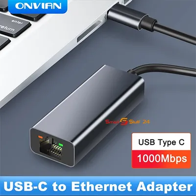Produktbild von USB C auf LAN Adapter Netzwerk Ethernet Konverter USB 3.0 Gigabit LAN RJ45 LED