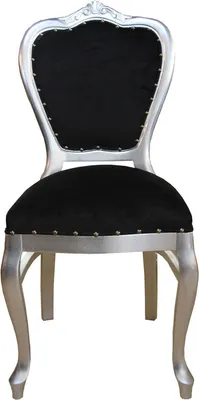 Produktbild von Casa Padrino Barock Luxus Damen Stuhl Schwarz / Silber - Damen Schminktisch Stuhl - Limited Edition