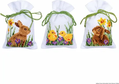 Immagine prodotto di Set a punto croce per sacchetto di erbe Vervaco "Coniglio con pulcino set di 3", schema da contare