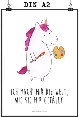 Produktbild von Mr. & Mrs. Panda Bild Einhorn Künstler DIN A2 - Weiß - Geschenk, Farbe, wanddeko, drucke, Unicorn, Plakat, Wanddekoration, Wandbild, Welt, Zeichnen