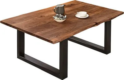 Produktbild von Couchtisch Baumkante massiv Akazie nussbaumfarben 130 x 75 cm schwarz BILLY