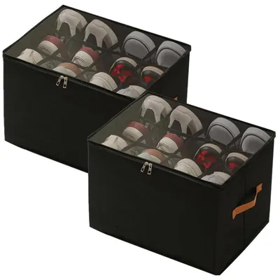 Image de Rangement à chaussures, étanche à la poussière, avec couvercle transparent, empilable, lot de 2, couleur noire
