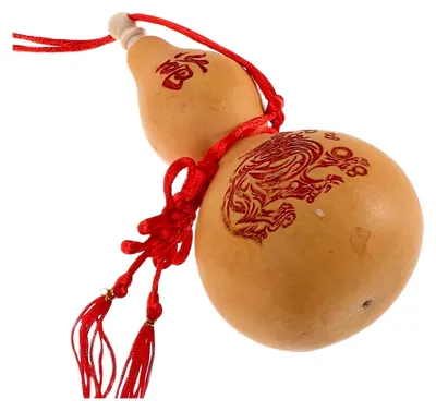 Produktbild von Chinesische Kürbisfigur mit Quaste - Hängende Wohndekoration aus Naturholz für Zuhause und Büro