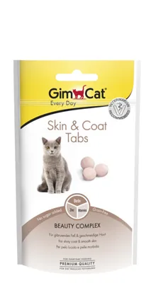 Productafbeelding van Gimcat SKIN & COAT TABLETTEN, voor katten, tabletten, voor een gezonde huid en vacht, voor volwassen katten, bevatten vitamine B1, vitamine B12, vitamine B9 (foliumzuur), vitamine C, vitamine D3, vitamine E, vitamine H..., calcium, zink