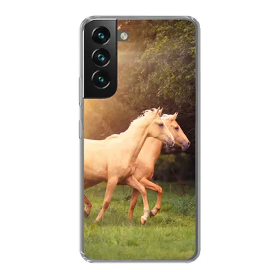 Produktbild von MuchoWow® Handyhülle Schutzhülle Hülle für Samsung Galaxy S22 Pferde - Wald - Sonne Silikon Softcase Handy Hülle - Mobiltelefonhülle