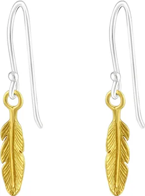 Produktbild von 925 Sterling Silber Ohrhaken Ohrringe mit vergoldeter Feder