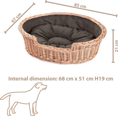 Obrázok produktu pre Vŕbový kôš pre psov oválny s vankúšom 85x67 H21