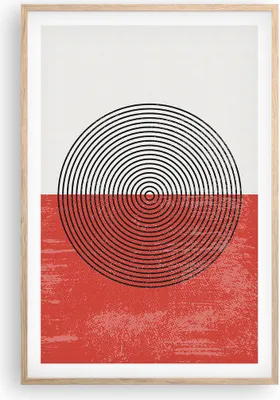 Produktbild von Gerahmtes Poster - Rahmen in heller Eiche - Abstraktion Weiß-Rot Kreise - 61x91,5 cm - Wand Bild - Wanddeko - Wandbilder - Kunstposter - Wandposter - Bilderrahmen - Bilder - Kunstdruck P2NPA61x91-4370