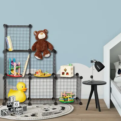 Produktbild von Relaxdays Regalsystem Drahtgitter, 6 Fächer, Offenes Steckregal, verschiedene Größen, DIY Stufenregal Würfel, schwarz