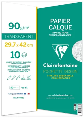 Obrázok produktu pre Clairefontaine 96852C, A3 (297x420 mm), 90 g/m², 10 listy, Priehľadná