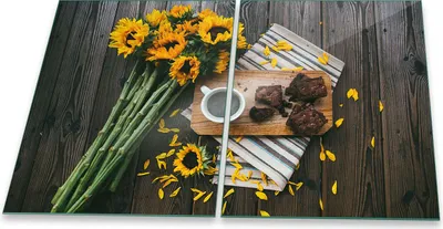 Produktbild von Herdabdeckplatte Glaskeramik 2-Teilig 2x40x52 Sonnenblume Gelb Abdeckung Spritzschutz