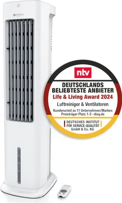 Produktbild von Brandson, Luftkühler mobil mit Wasserkühlung, Luftbefeuchter Ventilator, Turmventilator, leise, 50 W mit 5L Wassertank