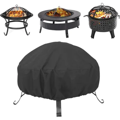 Produktbild von Feuerstellen-Abdeckung - Runde Grillabdeckung - Wasserdicht - Robust - 100 % Polyester - 127 x 61 cm - Schwarz