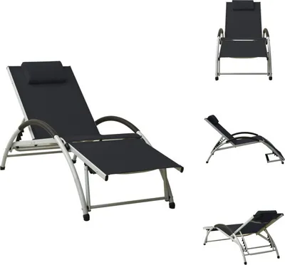 Image de vidaXL Bain de soleil avec coussin Textiline Noir - Bains de soleil