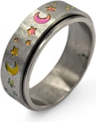 Obrázek produktu pro Antistresový Fidget Ring otočný z nerezové oceli barevný měsíc a hvězdy US 8