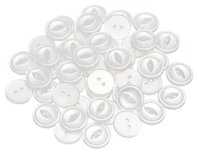 Produktbild von 50 weiße Knöpfe, 18 mm Durchmesser, runde Kunststoffknöpfe mit 2 Löchern