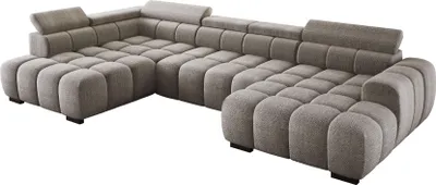 Zdjęcie produktu dla DomoHome Nowoczesny duży narożnik w kształcie litery U EDEN Jasnoszary Lewa strona 393×205×97 cm - Regulowane zagłówki, Opcja spania, Minimalistyczny kubistyczny design